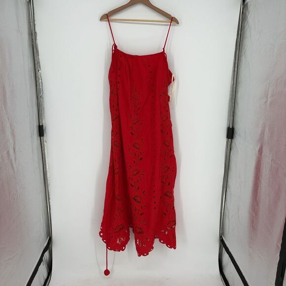 FARM Rio Dresses & Skirts - FARM Rio Red Flowers Richelieu Embroidered Linen Maxi Sundress